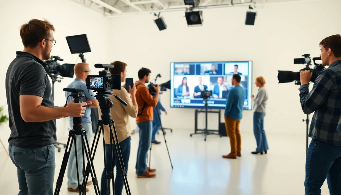 Creating engaging Training videos in a professional studio setting with a dynamic production team.