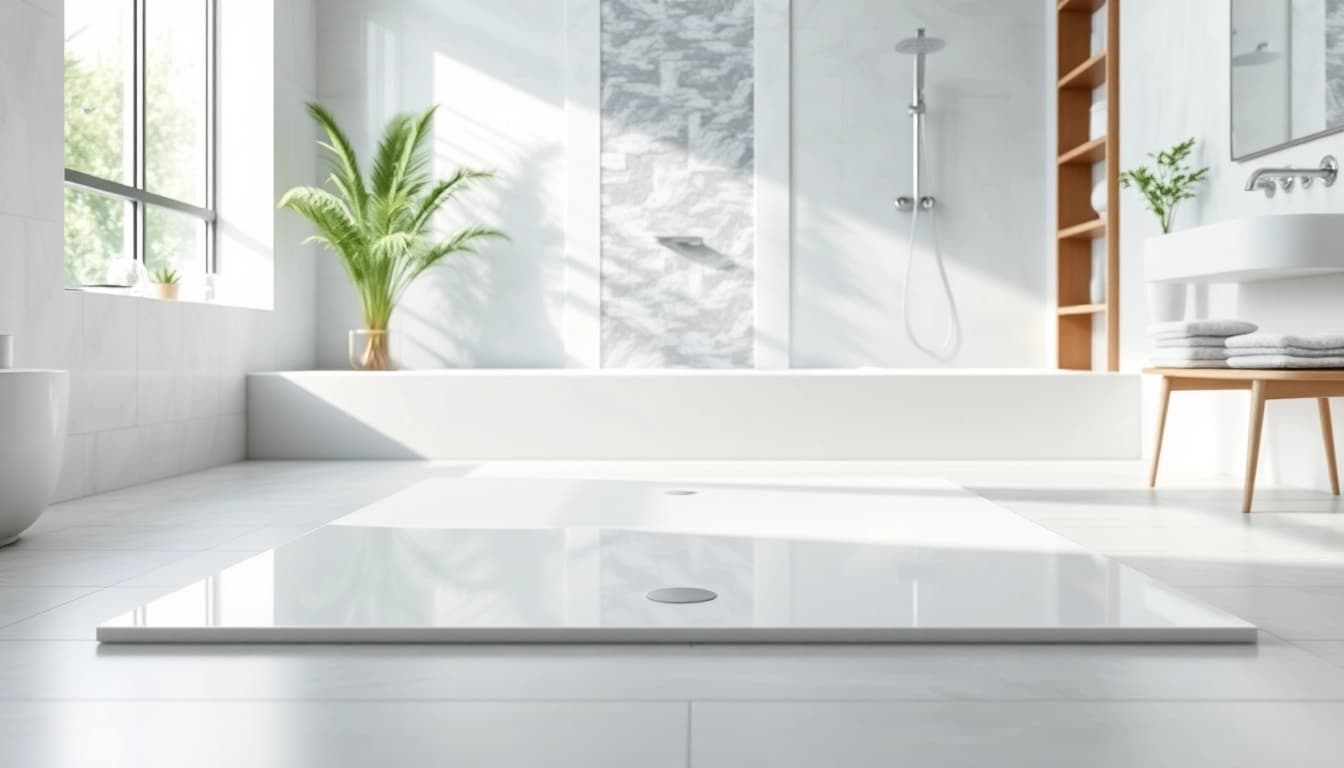 Showcase of an elegant 800 x 800 shower base in a modern bathroom setting.