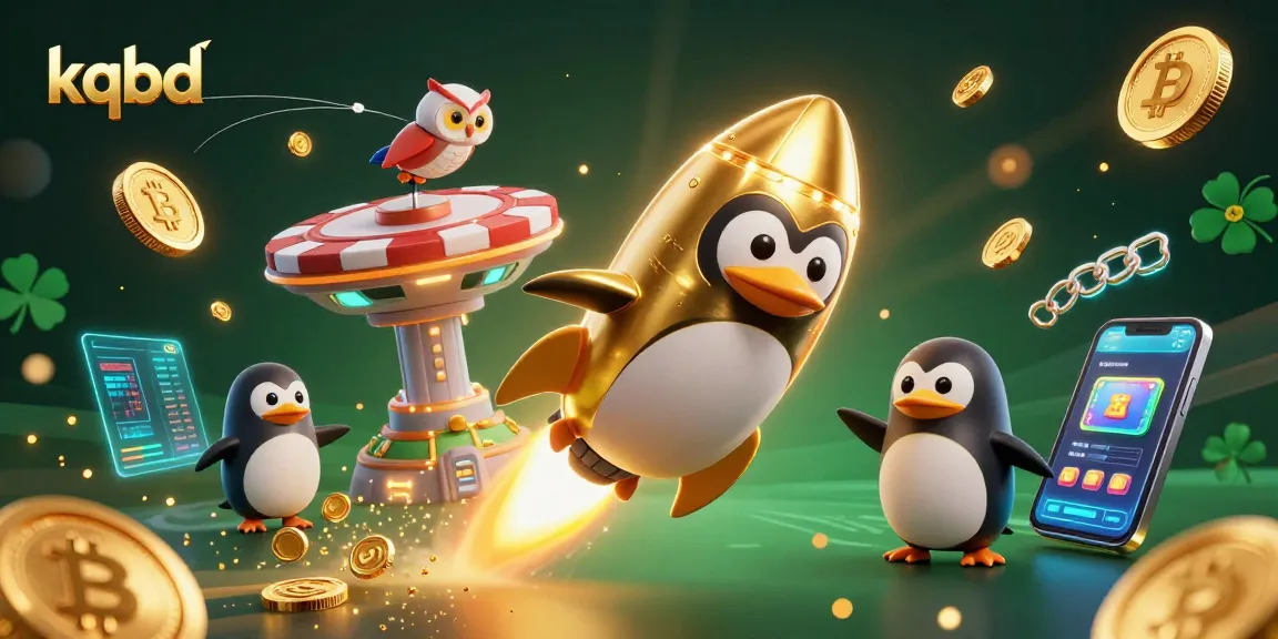 Track real-time kqbd updates with a penguin and casino-themed digital art illustration.