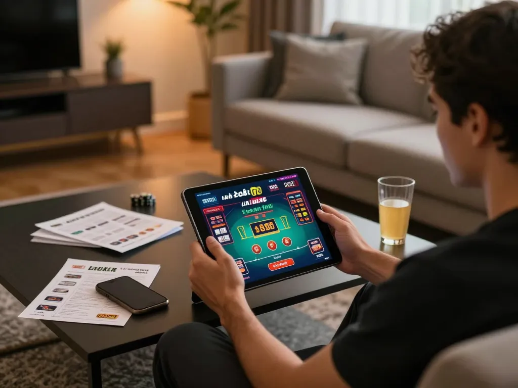Engaging online gameplay experience at nhà cái luck8 casino on tablet in a cozy home setting