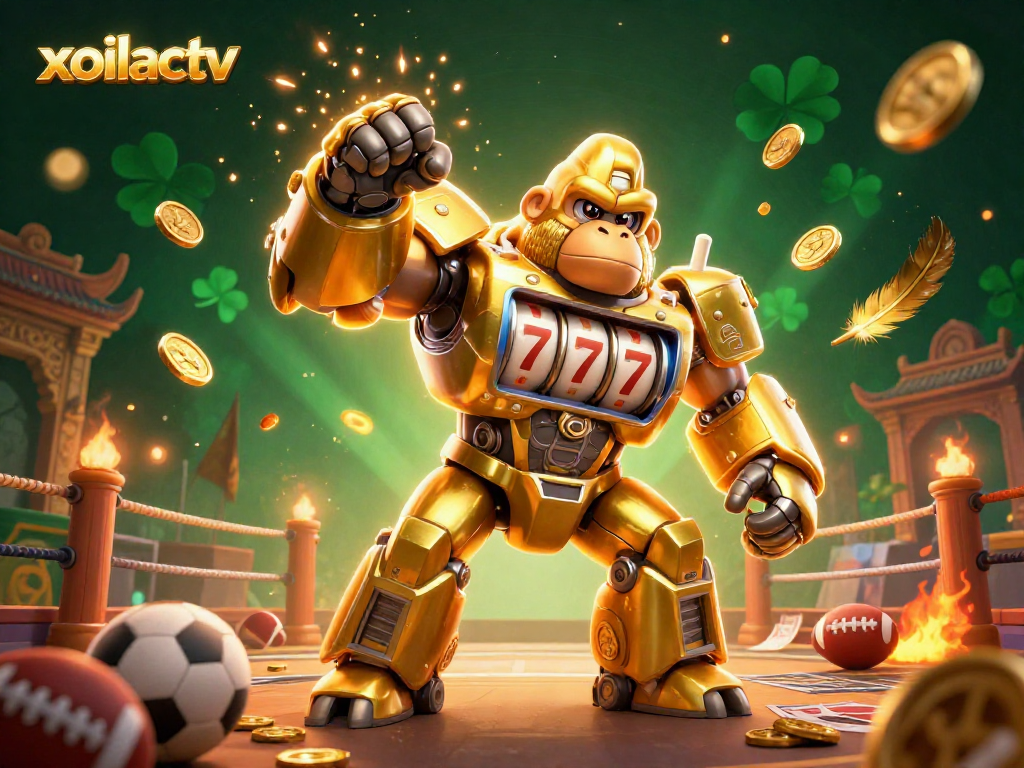Watch exciting sports battles on xoilactv with our dynamic illustrated gorilla mech spinning slot reels!