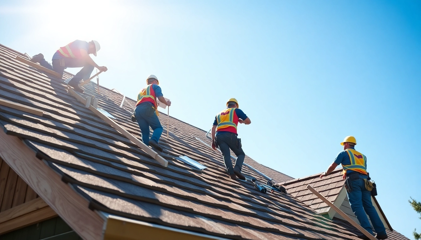 Roofing company professionals installing high-quality roofing on a residential home.