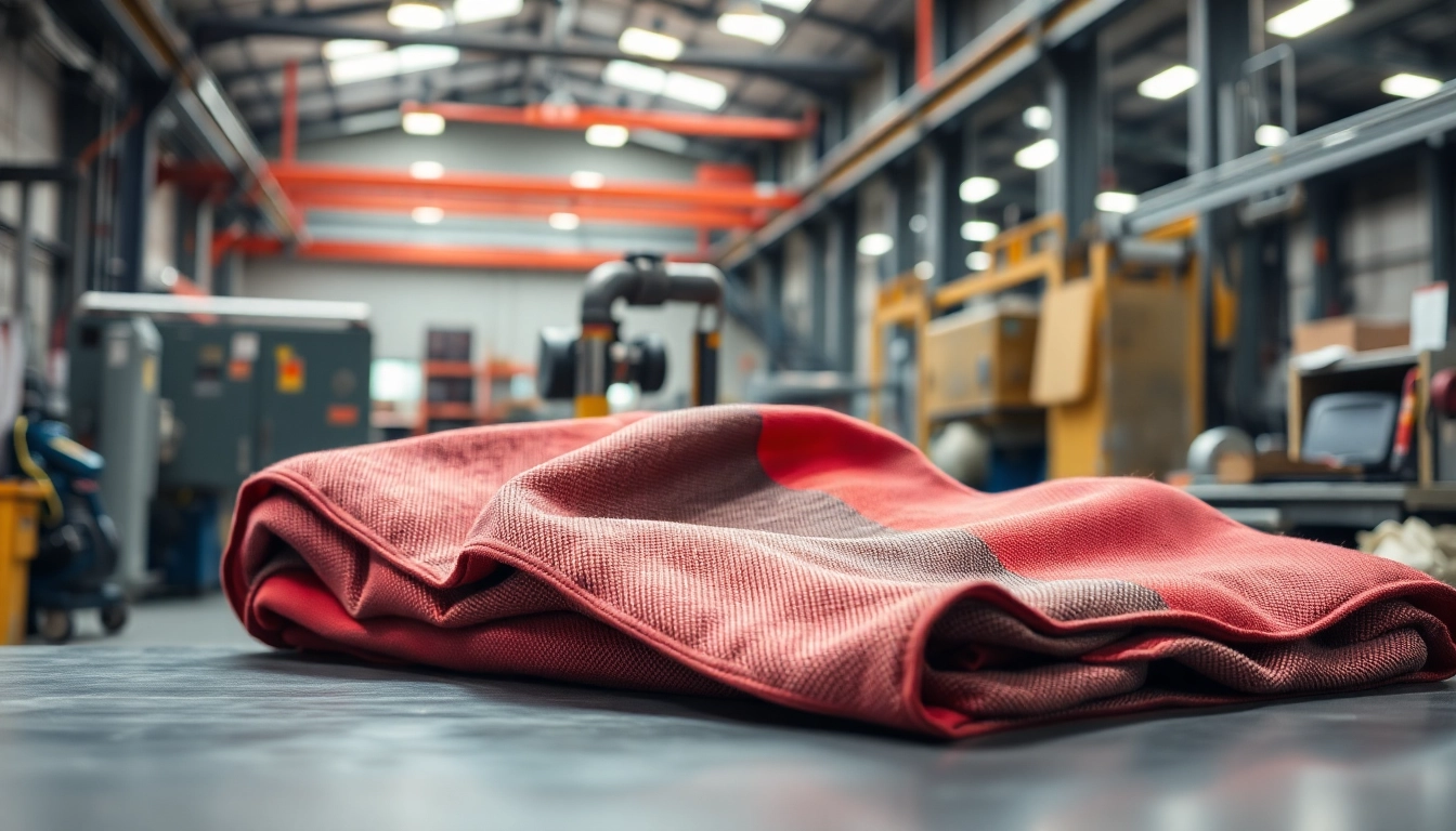Ensure safety with an industrial fire blanket displayed prominently in a manufacturing setting.