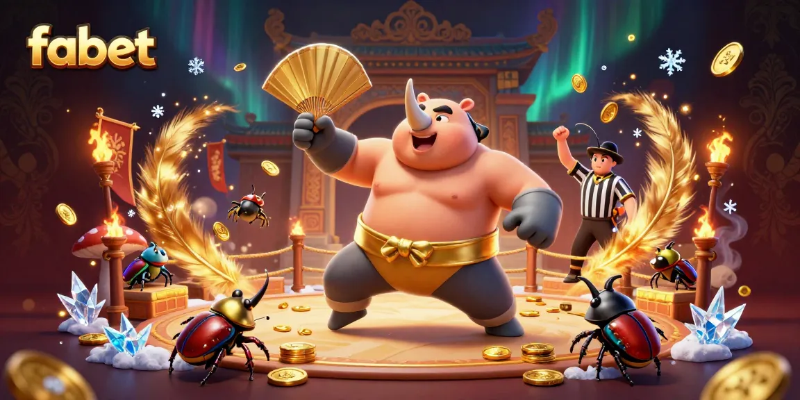 Experience the vibrant excitement of fabet with a rhinoceros beetle champion and golden coins flying!