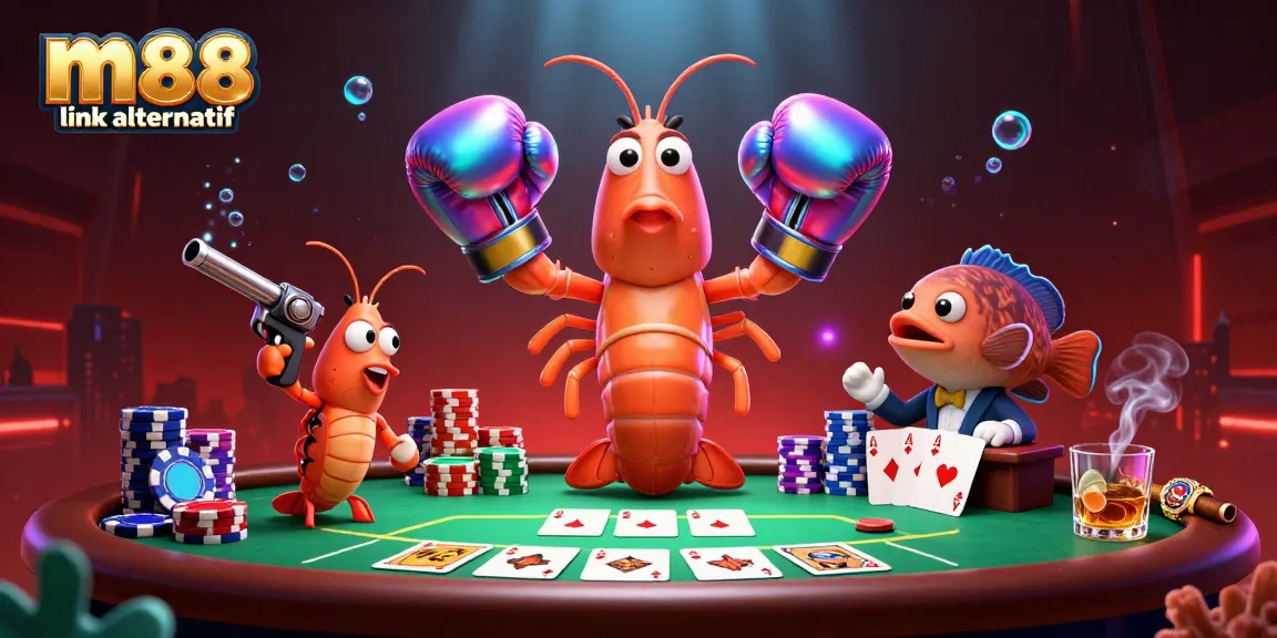 Engage with the vibrant m88 link alternatif scene featuring lively characters and dynamic poker elements.
