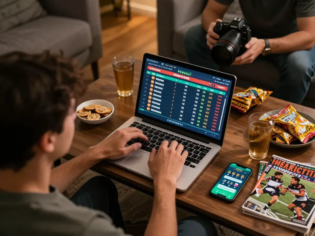 Experience rokok88 login as players engage in thrilling sports betting during a cozy home session.