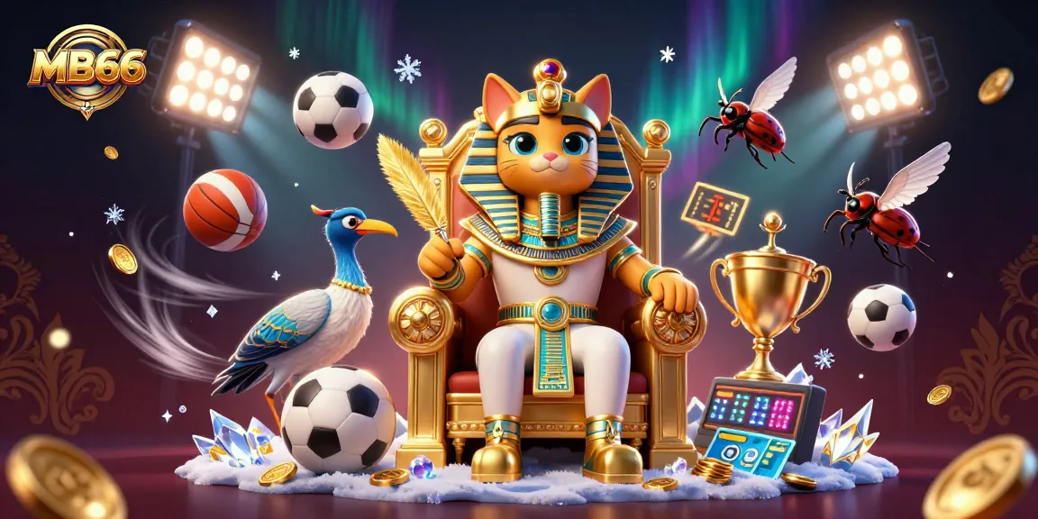 Experience the vibrant game dynamics at MB66, featuring Egyptian cat-themed casino illustrations.