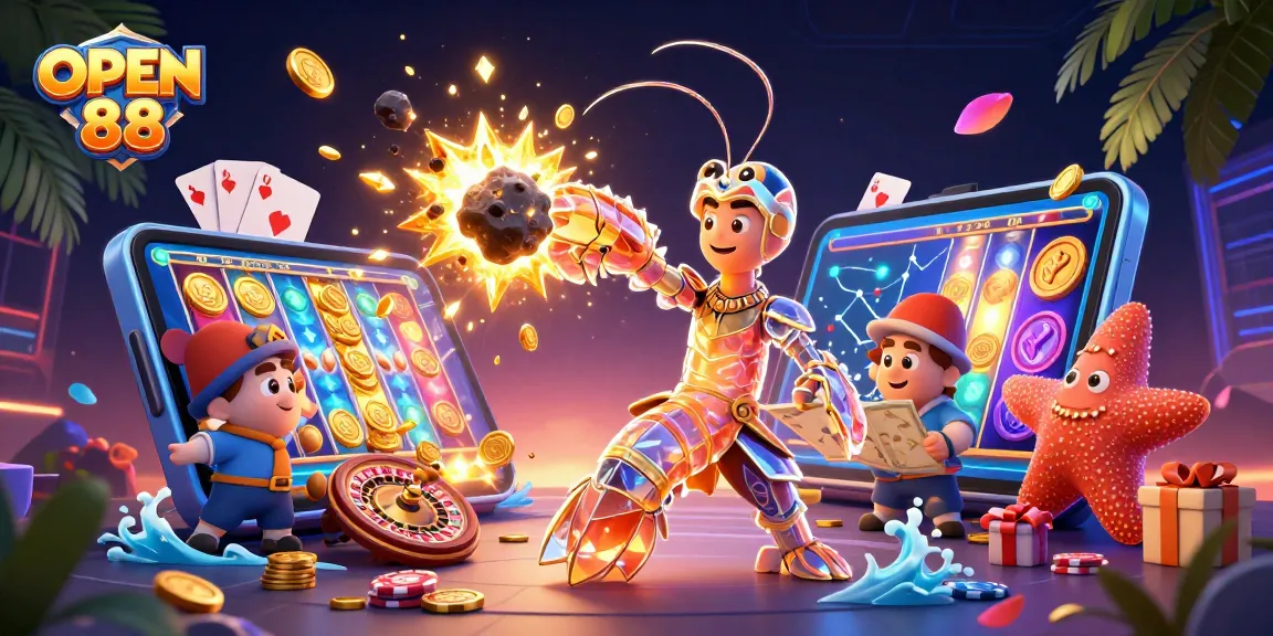 Engage with OPEN 88's thrilling world of online gambling through vibrant 3D visuals and immersive gaming scenes.