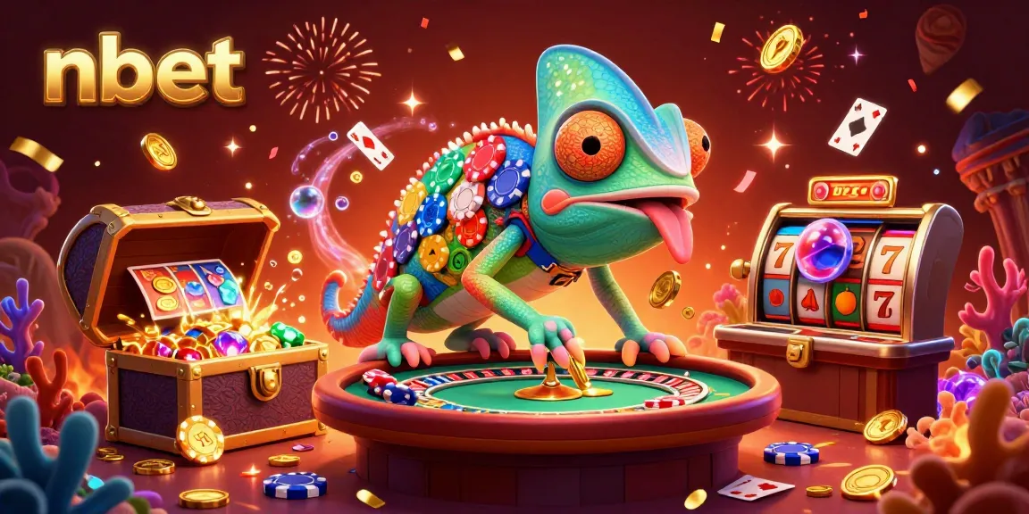 Nbet casino's colorful chameleon owner catches gold coins in a vibrant underwater scene.