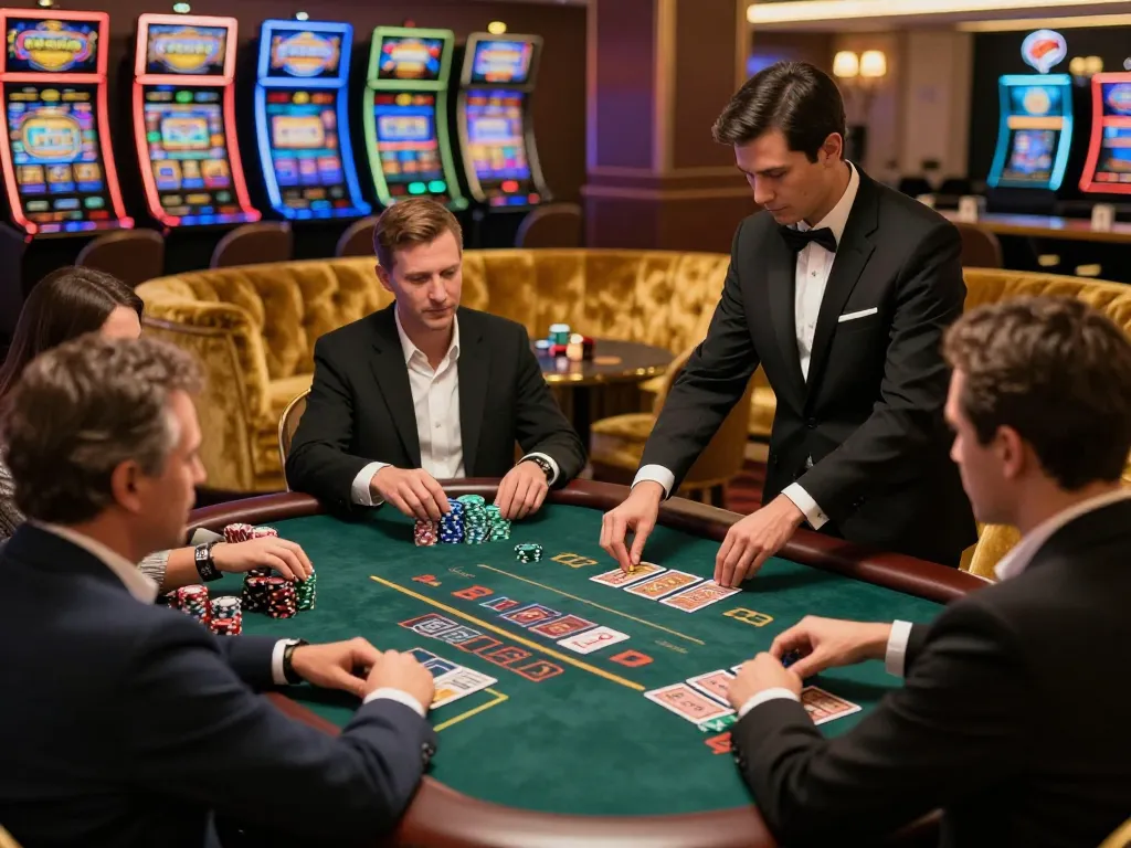 Players at a glossy blackjack table showcasing gg88's premium gambling experience with high-stakes excitement.