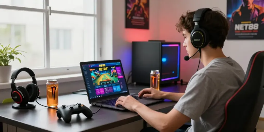 Dynamic online gaming experience at https://net88.broker/ with vibrant visuals and engaging accessories.