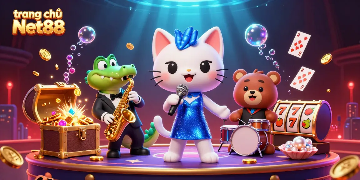 Experience excitement at trang chủ Net88 with rich 3D cartoon characters in a dynamic casino setting.