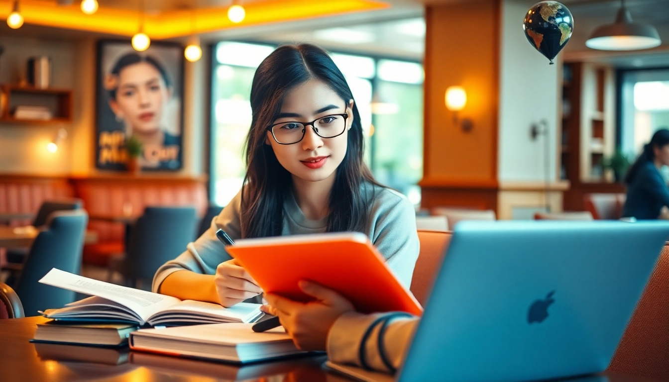 Engaged young woman studying for the TOEIC test, highlighting TOEIC test takers for hire.