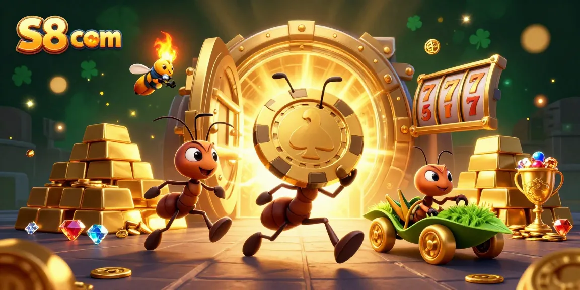 Maximize winnings with S8 com in a vibrant 3D adventure featuring ants and golden treasures.