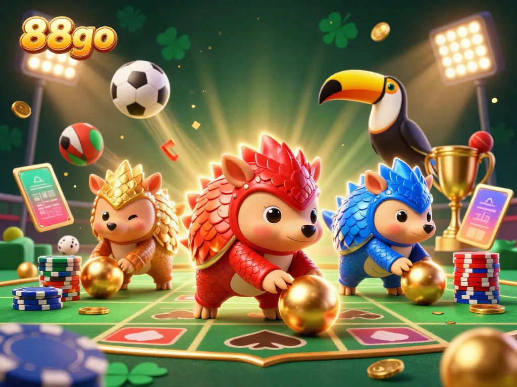 Engage with thrilling 88go gaming as rival pangolins compete amidst sparkling casino elements.
