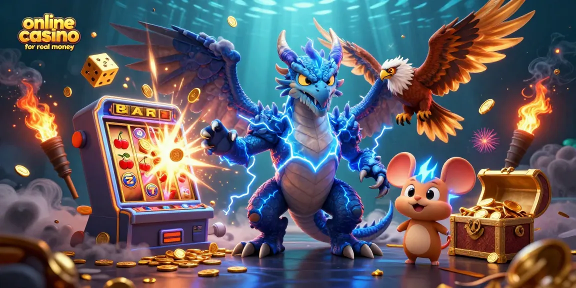 Experience thrilling gameplay at this online casino for real money, featuring vibrant characters and exciting slot action.