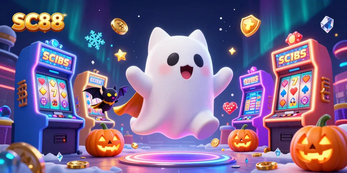 Engage with SC88 in a vibrant casino scene featuring ghost cat and vampire bat.