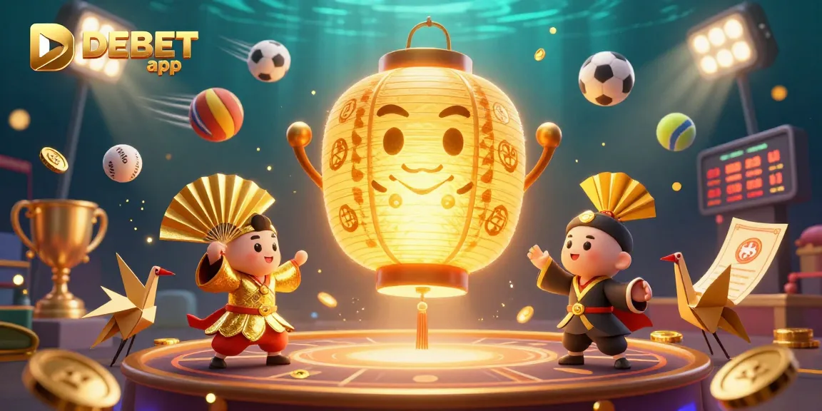 Experience lucrative sporting excitement with DEBET app in a vibrant casino illustration.