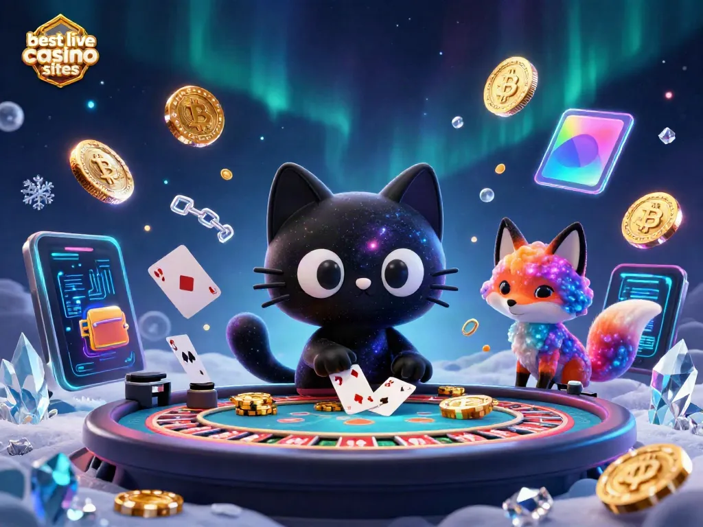 Engage with the best live casino sites featuring an ultra-detailed 3D scene of a cosmic cat pulling in gaming elements.