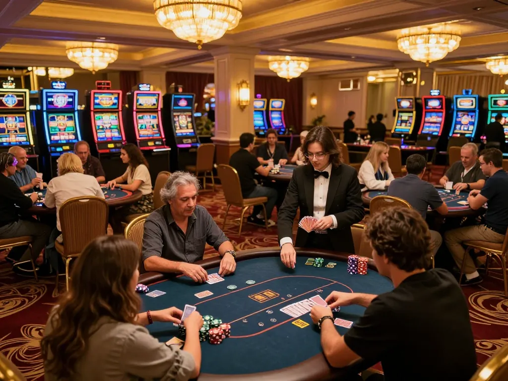 Players enjoying a vibrant game of poker at MM88's luxurious casino, showcasing the thrill of the game and immersive atmosphere.