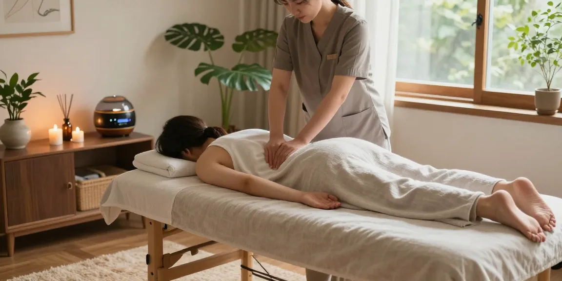 Relaxing 강동구출장안마 massage therapy session in a serene home spa setting with soothing elements.