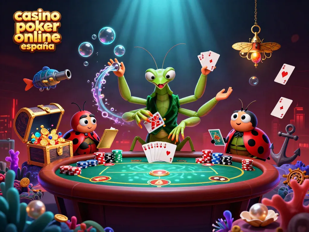 Disfruta de la emoción del casino poker online España con una mesa de póker vibrante y personajes únicos.