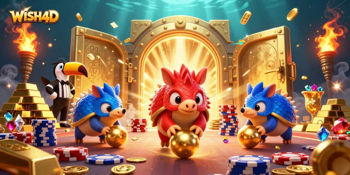Engage in thrilling gameplay at WISH4D with rival pangolins battling amidst golden treasures.