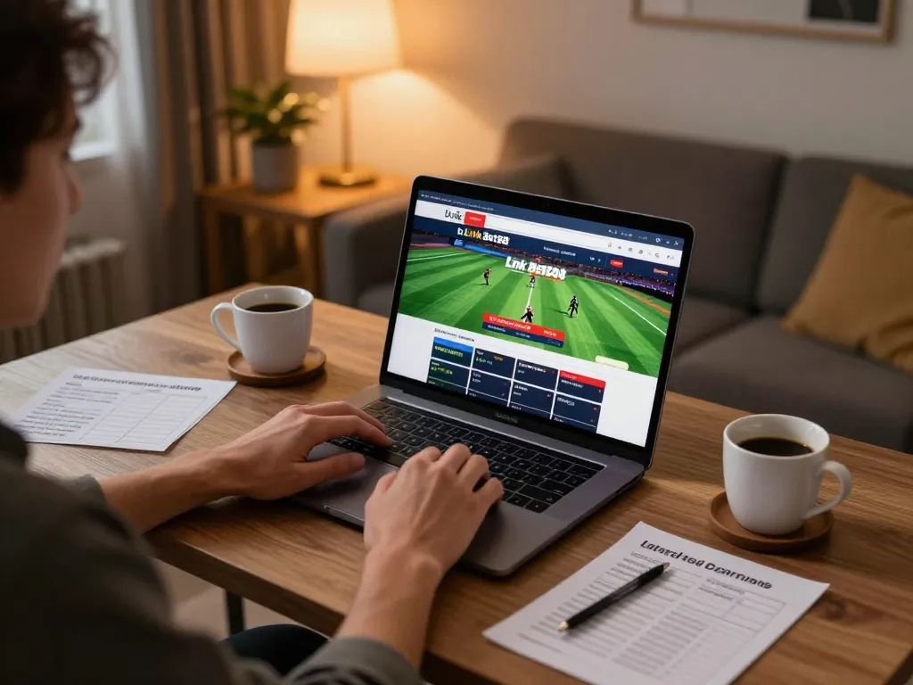 Engaging in online betting through the Link Bet88 platform on a modern laptop at home
