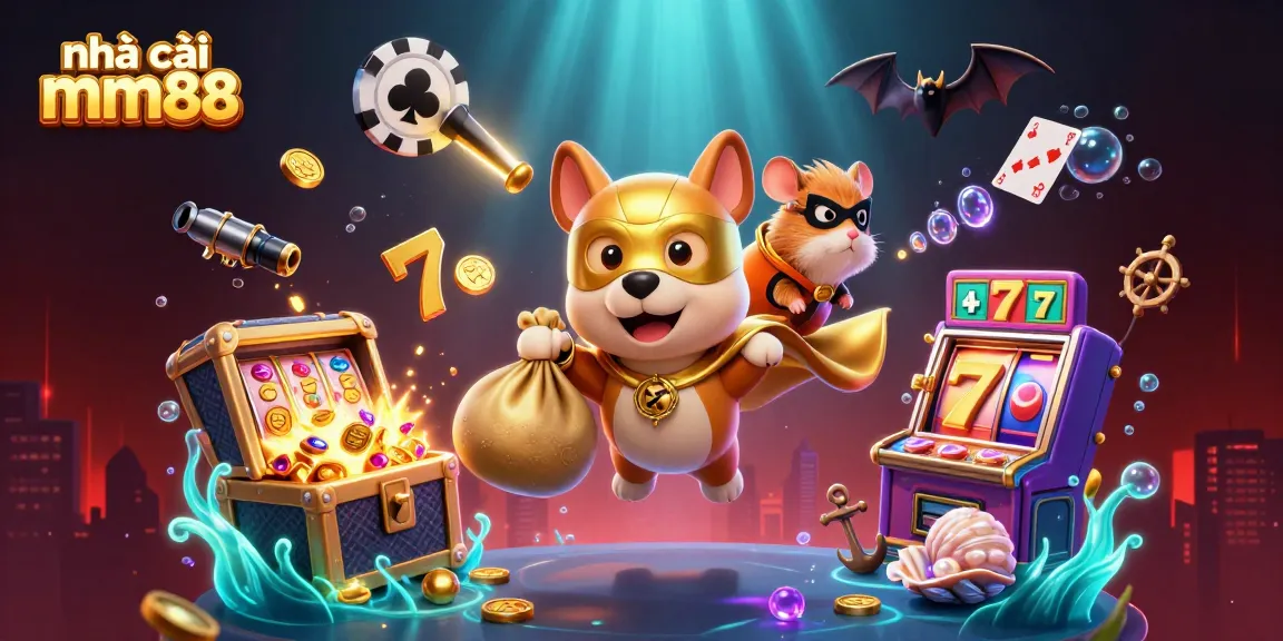 Experience the thrills of nhà cái mm88 with a 3D superhero dog and fun casino elements.