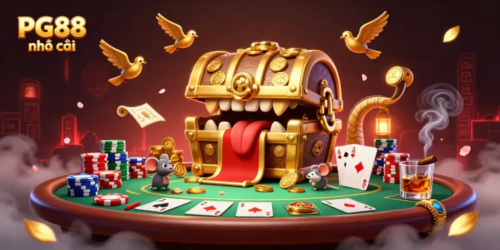 Engage with PG88 nhà cái's thrilling casino adventures by discovering vibrant poker scenes filled with treasure and excitement.