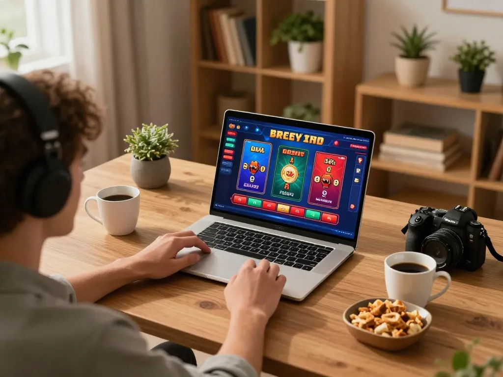 Engaged player using SC88 for online casino gaming on a laptop, showcasing vibrant gameplay experience