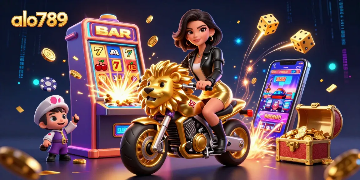 Alo789 enhances your gaming experience with a dazzling scene featuring vibrant slot machines and exhilarating wins.