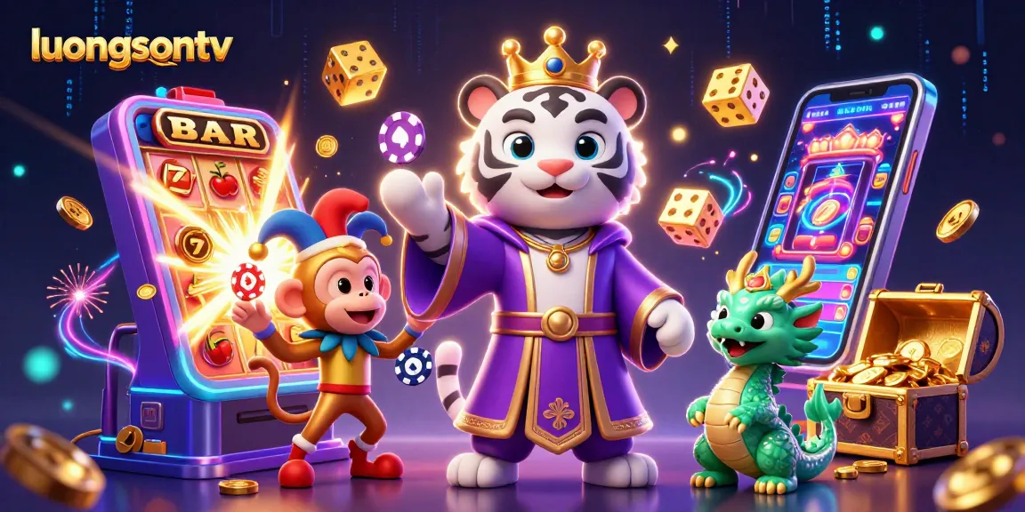 Experience thrilling wins with luongsontv in a vibrant casino scene featuring an elegant tiger and playful monkey.