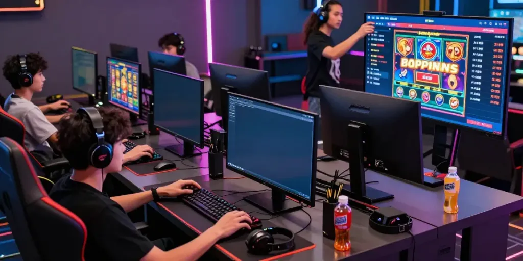 Gaming enthusiasts exploring high-availability slot games at Bro138 hub with vibrant displays.