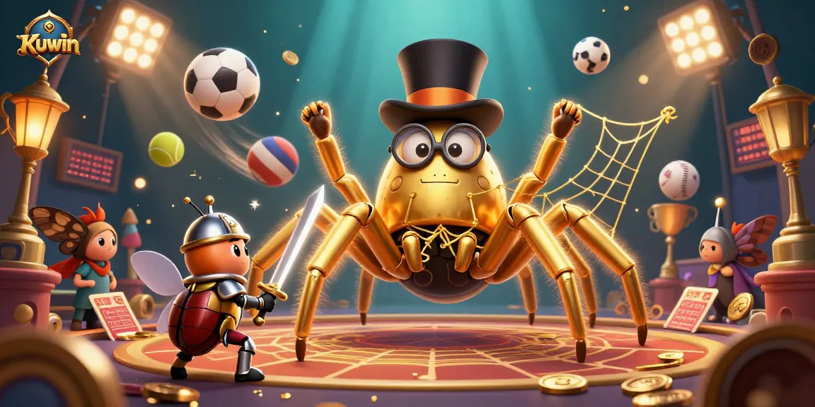 Experience the thrill of Kuwin's casino with a golden tarantula and a knight showcasing excitement.