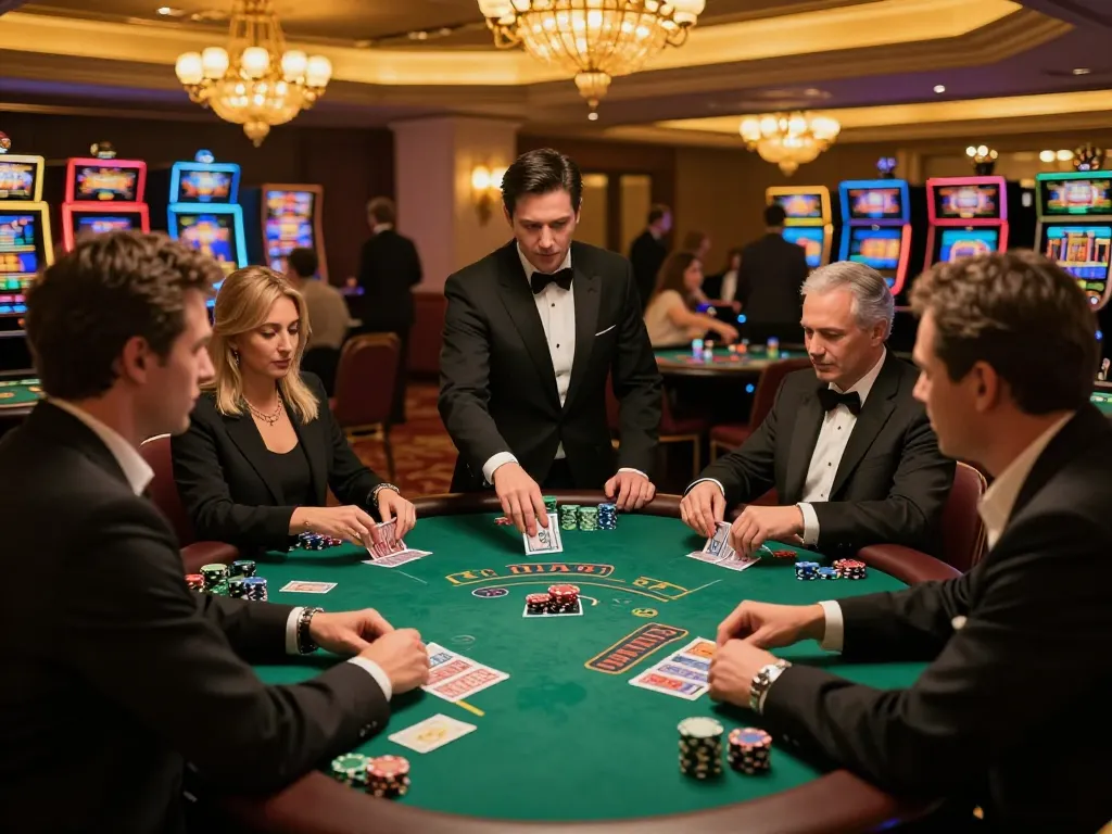 Players at a blackjack table showcasing strategic bets, highlighting C217's gaming excitement and social interactions