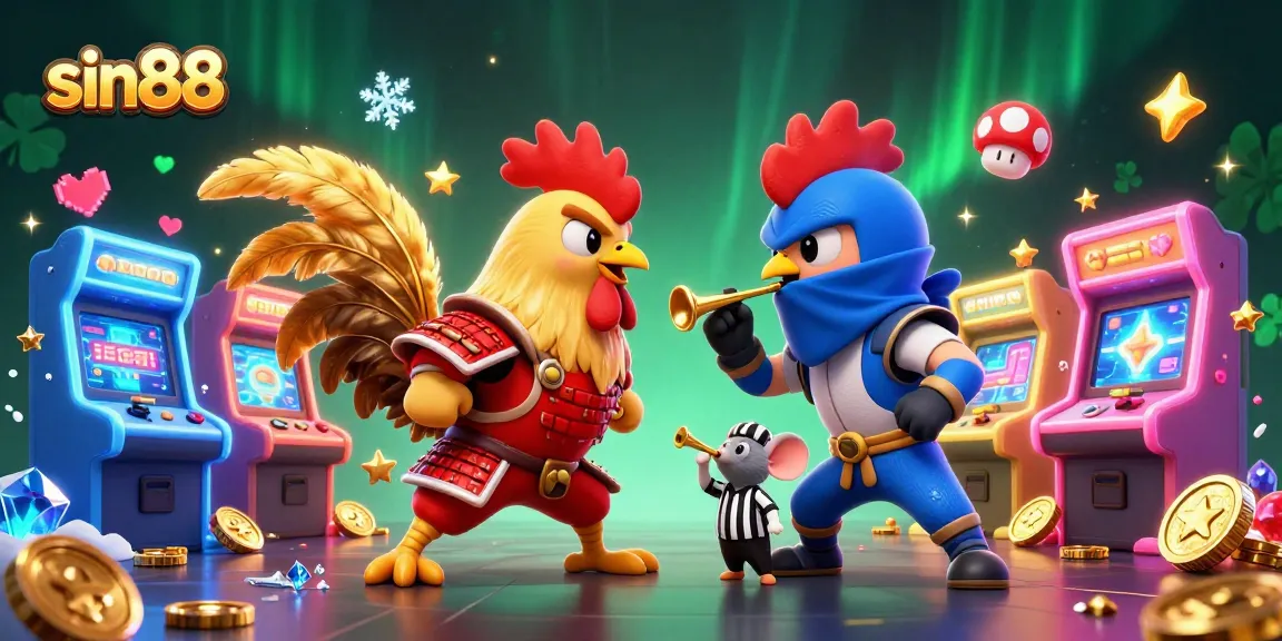 sin88 fighting roosters display an energetic casino theme with vibrant gaming elements