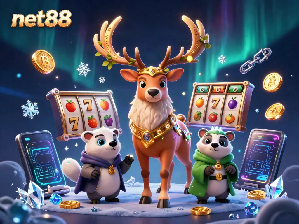 Experience excitement at net88 with vibrant slot elements and cartoon characters in a thrilling casino atmosphere.