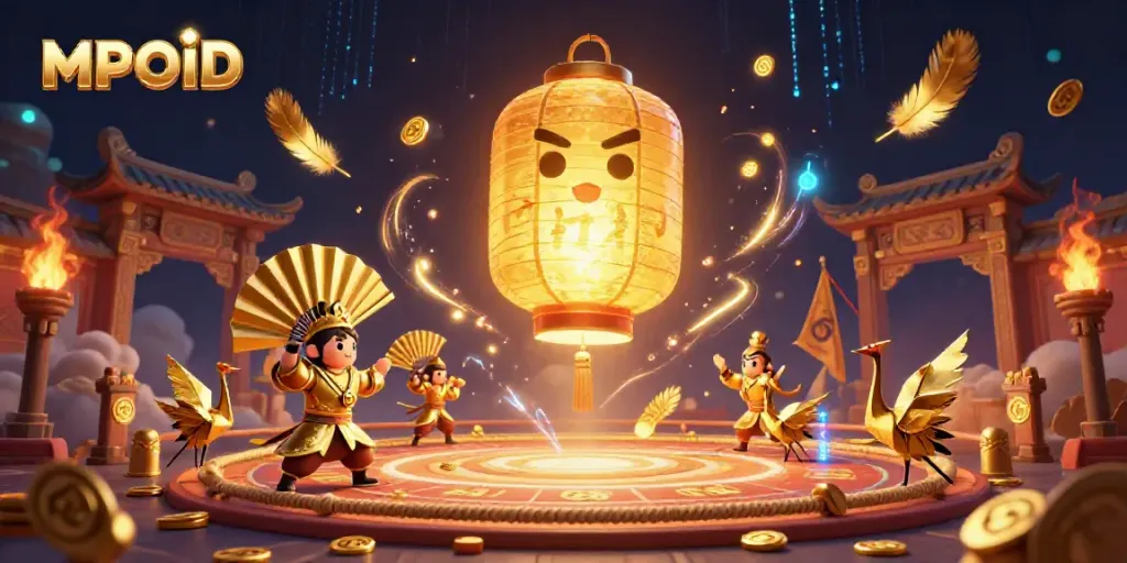 Engage with MPOID's vibrant online gaming experience featuring a golden lantern spirit