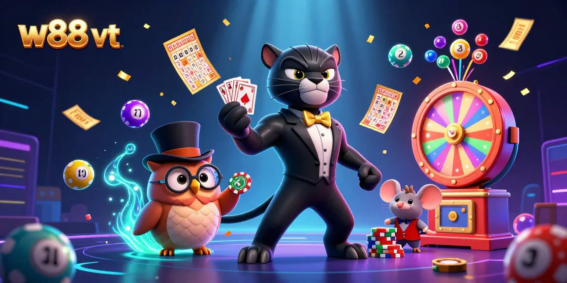Cá cược kịch tính tại w88 vt với hình ảnh dạng 3D của panther, cú và chuột may mắn giữa nhiều trò chơi thú vị.