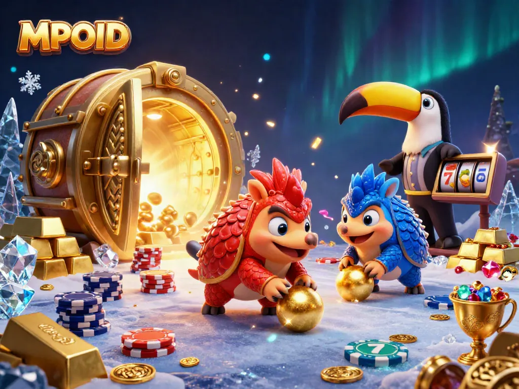 Engage with MPOID's vibrant cartoon illustration featuring rival pangolins thriving in a thrilling gaming scene.