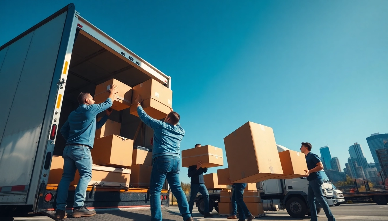 Calgary movers efficiently loading furniture into a moving truck in sunny weather.