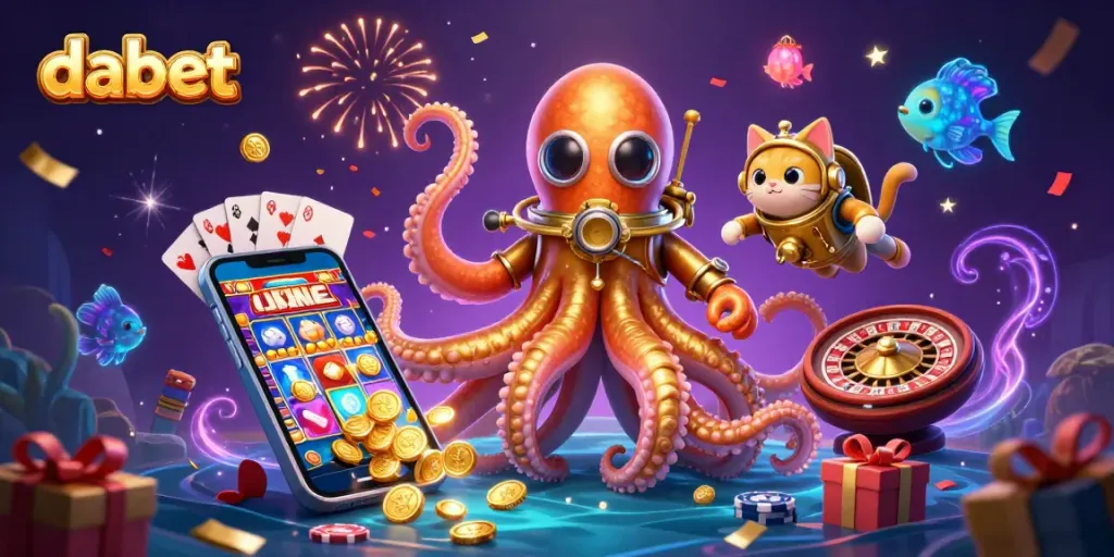 Engage with dabet's thrilling underwater casino adventure featuring a kraken and diving cat!