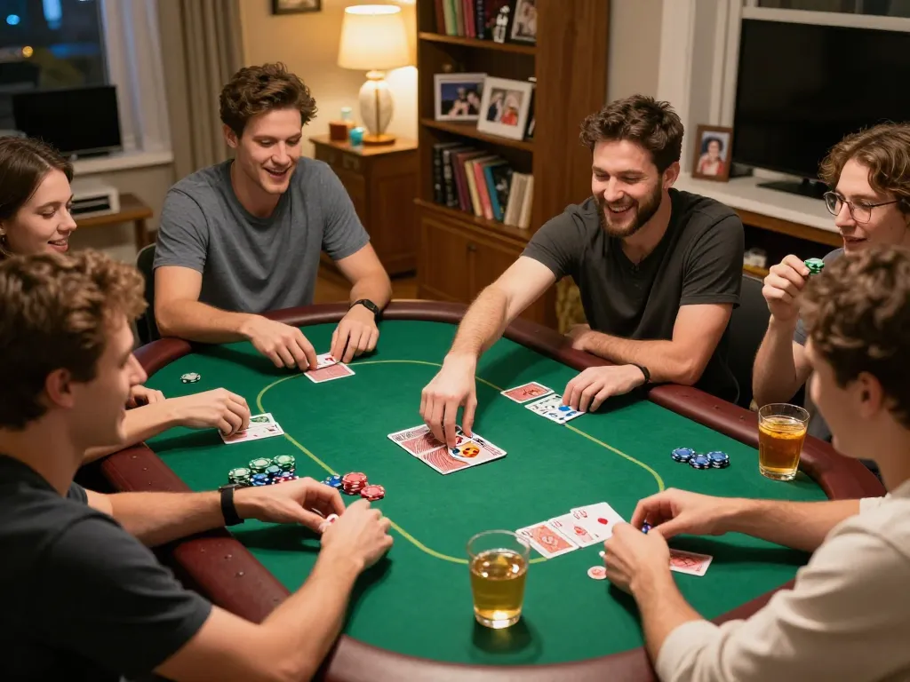 WALA88 players enjoying an exciting home poker game with chips and cards visible.