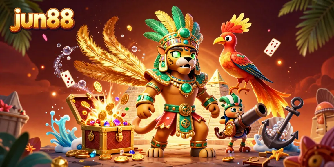 Experience exciting gameplay at jun88 with 3D jaguar priest in a vibrant casino scene.