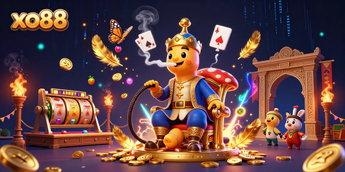 Experience high-stakes action at xo88 with interactive slot reels and vibrant casino elements.