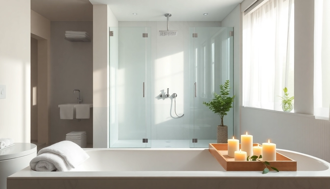 Experience elegant showers in a stunning modern bathroom featuring sleek designs and tranquil ambiance.