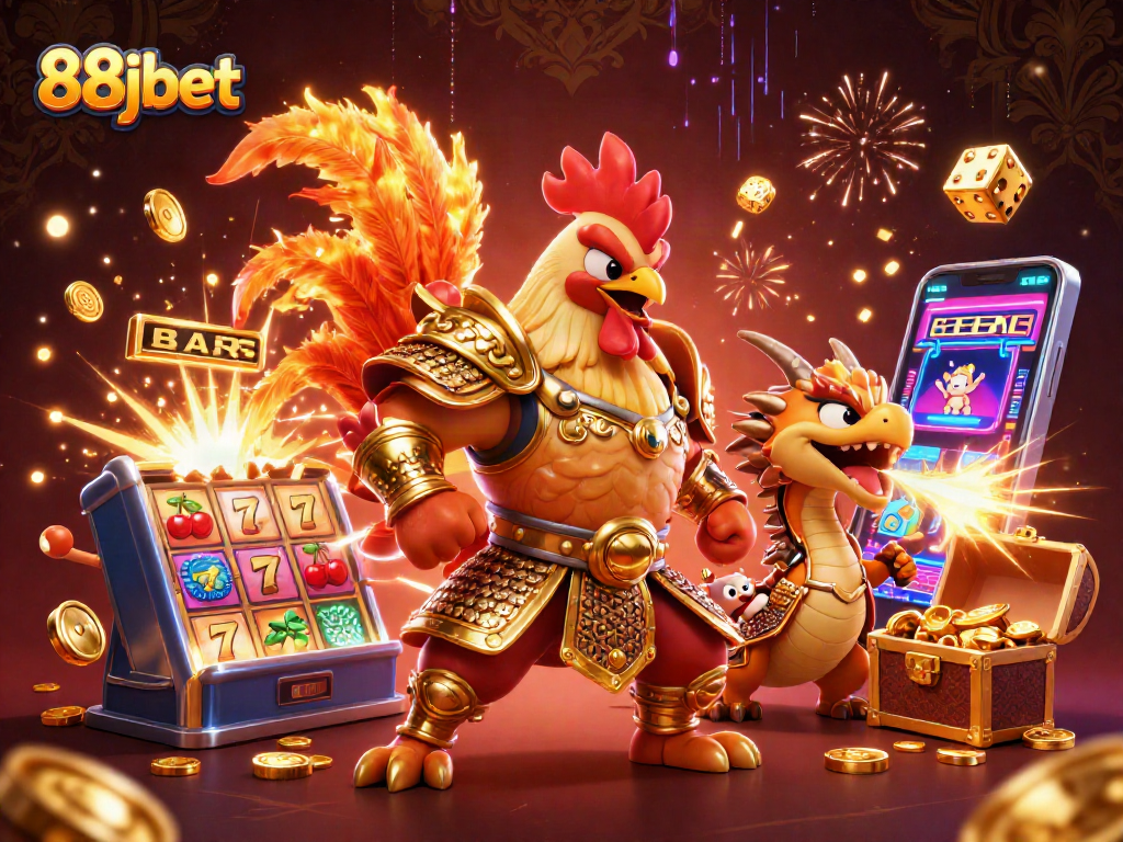 Win big at 88jbet with our vibrant casino-themed illustration showcasing exciting gameplay!
