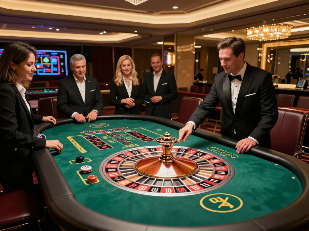 Players engaging in live dealer roulette at lienminhkjc, showcasing excitement and elegance in a professional casino environment.
