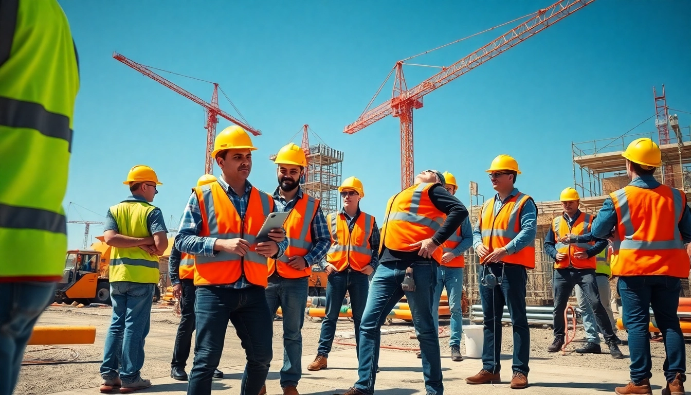 Engaged apprentices learning construction skills in a lively construction apprenticeship setting.